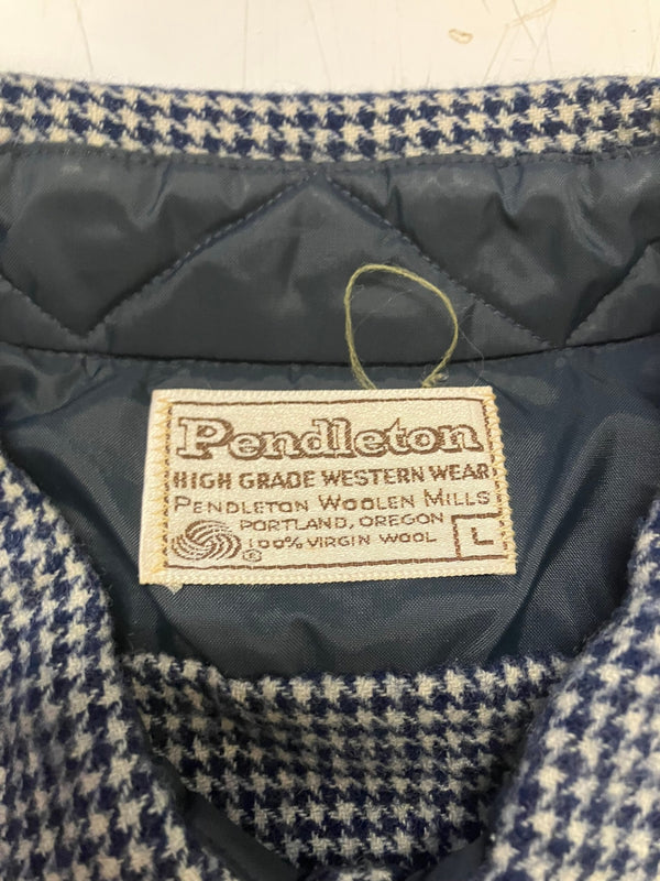 ペンドルトン PENDLETON 70's 70年代 ウエスタンシャツ チェック ウールシャツ ハウンドトゥース 千鳥柄 VINTAGE ヴィンテージ 長袖シャツ ブルー Lサイズ 101MT-4975