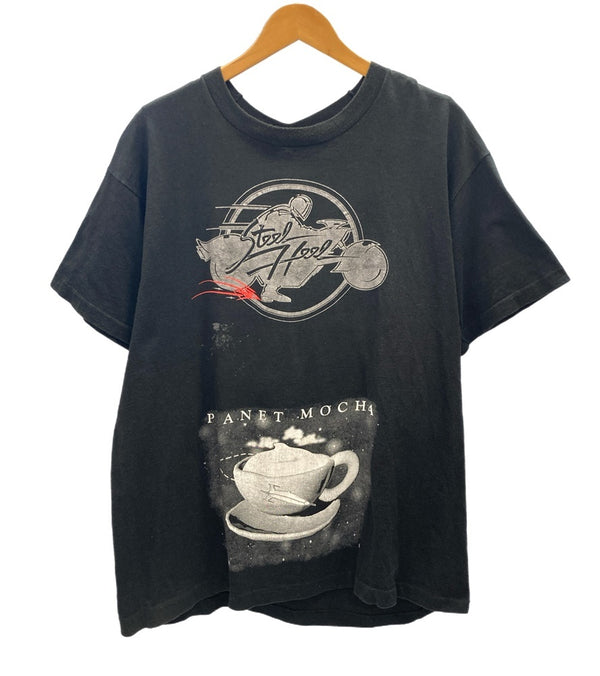ヴィンテージ Vintage テストプリントTシャツ US古着 バイク カフェ くま フルーツオブザルーム 黒 袖シングル  XL Tシャツ プリント ブラック LLサイズ 101MT-2561