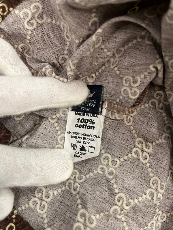 ステューシー STUSSY 90s 90's OLD STUSSY モノグラム 総柄 紺タグ USA製 SSリンクロゴ 半袖シャツ ベージュ Sサイズ 101MT-5000