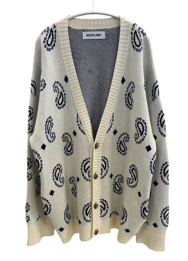 ホワイトランド WHITELAND BLACKBURN ペイズリービッグカーディガン 白 20A-KNL349-WL カーディガン ホワイト フリーサイズ 101MT-4367