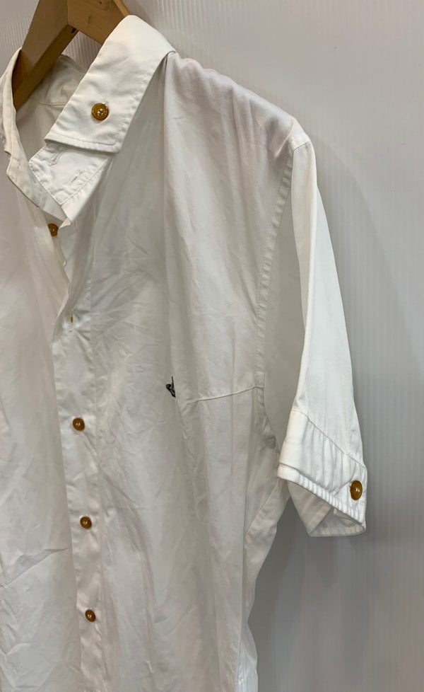 ヴィヴィアンウエストウッド Vivienne Westwood MAN オーブ 刺繍 半袖 ボタンダウン 4145-2194 Tシャツ 刺繍 ホワイト 44サイズ 201MT-2390