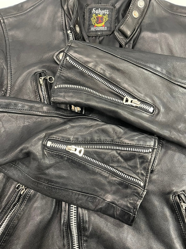 ショット SCHOTT DOUBLE BREST RIDERS JACKET ダブルブレストライダースジャケット 羊皮 本革 レザージャケット 黒 3181067 ジャケット ブラック Lサイズ 101MT-5272