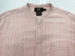 ダブルアールエル RRL 90s 三ツ星タグ バンドカラー ノーカラー マチ付き  グランパシャツ リネン混 長袖シャツ ストライプ ピンク Lサイズ 104MT-2060