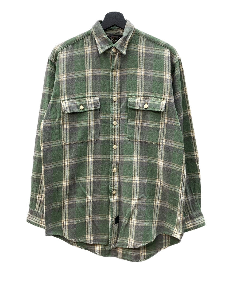 90s RRL ヘビーネルシャツ 三つ星 ボロ ラルフローレン L 90's】 RRL