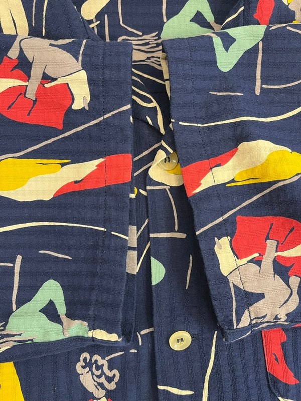 スターオブハリウッド STAR OF HOLLYWOOD DOBBY COTTON OPEN SHIRT SEA CRUISE オープンカラーシャツ SH39319 半袖シャツ ネイビー Mサイズ 101MT-4477