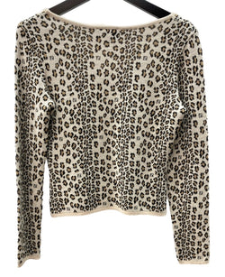 フェンディ FENDI オールド OLD レトロ ニット ラウンドネック 総柄 ロゴ ウール ビスコース レーヨン MADE IN ITALY イタリア製  セーター ヒョウ柄・レオパード柄 ベージュ SIZE40 104LT-248