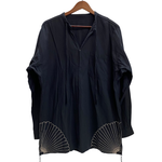 【曜日割引対象外】 キャピタル KAPITAL 風呂敷刺繍 刺し子 プルオーバー スモック シャツ 長袖カットソー ブラック Lサイズ 201MT-4303 VB