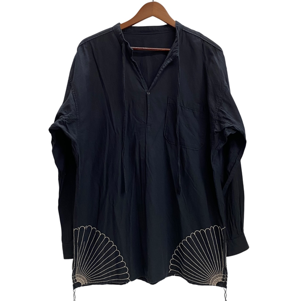 【曜日割引対象外】 キャピタル KAPITAL 風呂敷刺繍 刺し子 プルオーバー スモック シャツ 長袖カットソー ブラック Lサイズ 201MT-4303 VB