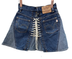 ヒステリックグラマー HYSTERIC GLAMOUR 初期タグ KINKY JEANS ミニスカート DENIM デニム Aライン レースアップ トレンド Y2K 日本製 インディゴ INDIGO 2AK-8510 スカート ロゴ ネイビー Fサイズ 104LB-48