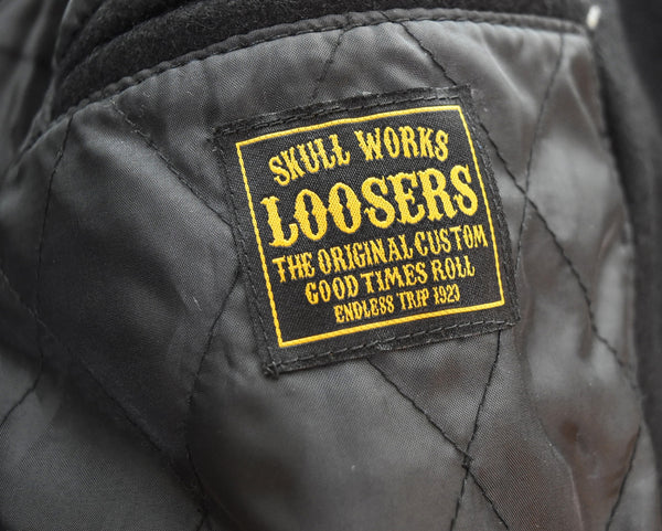 スカルワークス SKULL WORKS  CROWS WORST スカル刺繍 スタジャン ジャケット ブラック Lサイズ 103MT-3342各所汚れあり
