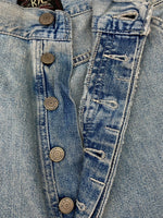 ダブルアールエル RRL 90s DENIM PANTS デニム パンツ ボタンフライ ジーパン ジーンズ USA製 三ツ星タグ Ralph Lauren インディゴ 青 ロゴ デニム ブルー 32×34 104MB-351