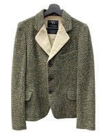 ワイズ Y's ヨウジヤマモト Yohji Yamamoto 3B ツイード テーラード TWEED TAILORED JACKET ウール シルク混 シングルブレステッド KHAKI GREEN 緑 BEIGE ベージュ YC-J59-552 ジャケット カーキ SIZE2 104LT-177