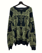 ジーエックス GX1000 JACQUARD CREWNECK KNIT ジャガード クルーネック ニット セーター スケートボードクルー 黒 セーター 総柄 ブラック XLサイズ 104MT-1010