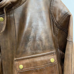 カドヤ KADOYA カーコート バイカーレザージャケット ライダース ジャケット ブラウン Lサイズ 201MT-4281