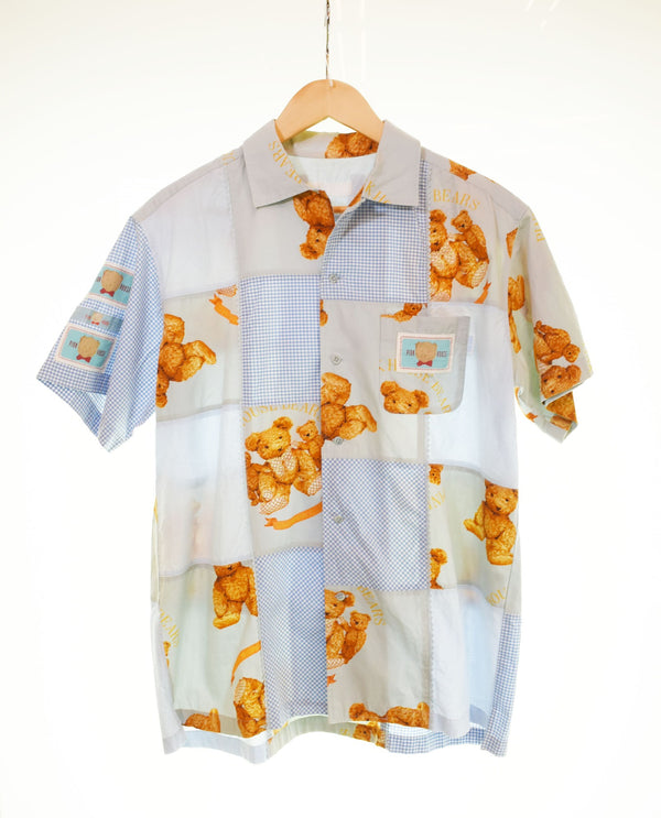 ピンクハウス PINK HOUSE テディベア パッチワーク ワッペン プリント 半袖シャツ 半袖シャツ グリーン Mサイズ 103LT-125
