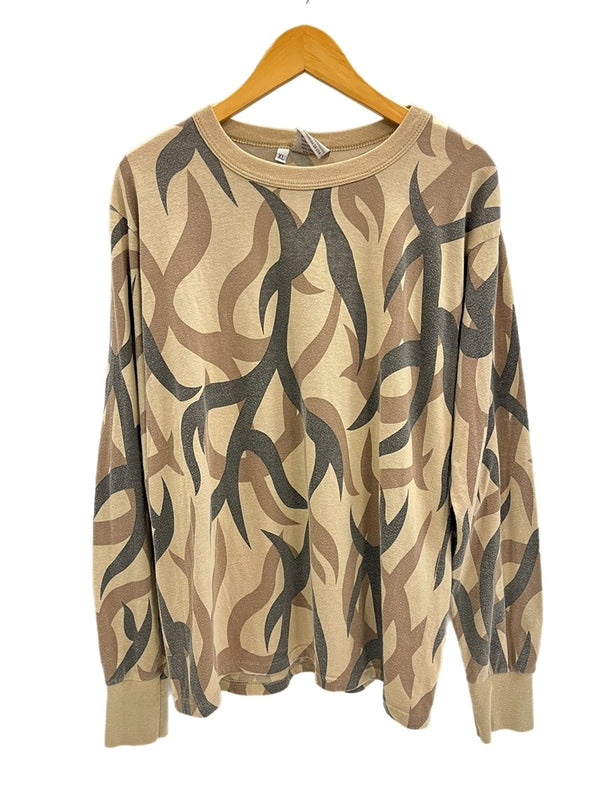 エーサット ASAT camouflage トライバルカモ 迷彩 クルーネック 長袖カットソー XL ロンT ベージュ LLサイズ 101MT-4083