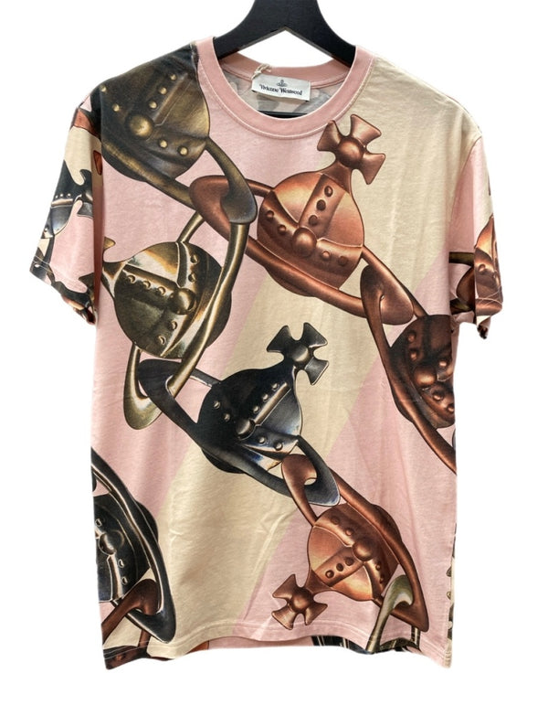 ヴィヴィアンウエストウッド Vivienne Westwood 23SS Orb logo print Classic Graphic T-shirt オーブ 総柄 グラフィック 半袖 カットソー クルーネック PINK 3G01000G-J004M-GO Tシャツ ロゴ ピンク XSサイズ 104LT-160