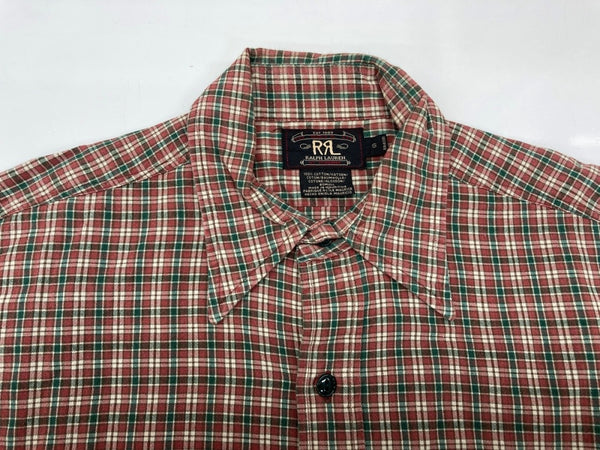 ダブルアールエル RRL 90s 三ツ星タグ SHIRT ステンカラー 猫目ボタン ヴィンテージ VINTAGE ラルフローレン RALPH LAUREN コットン モーリシャス製 RED 赤 長袖シャツ チェック レッド Sサイズ 104MT-1976