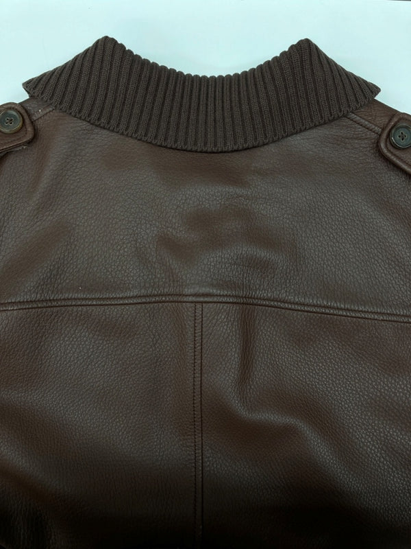 ボッテガヴェネタ BOTTEGA VENETA LEATHER JACKET レザー ジャケット 切り替え ボタン 薄手 アウター 赤茶 サイズ 48 ジャケット 無地 ブラウン 104MT-2107