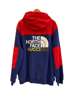 グッチ GUCCI ×THE NORTH FACE ザノースフェイスコラボ 21AW ナイロン切替 ジップパーカー 青 赤 XXL パーカ ブルー 101MT-5254