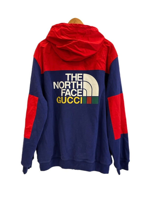グッチ GUCCI ×THE NORTH FACE ザノースフェイスコラボ 21AW ナイロン切替 ジップパーカー 青 赤 XXL パーカ ブルー 101MT-5254