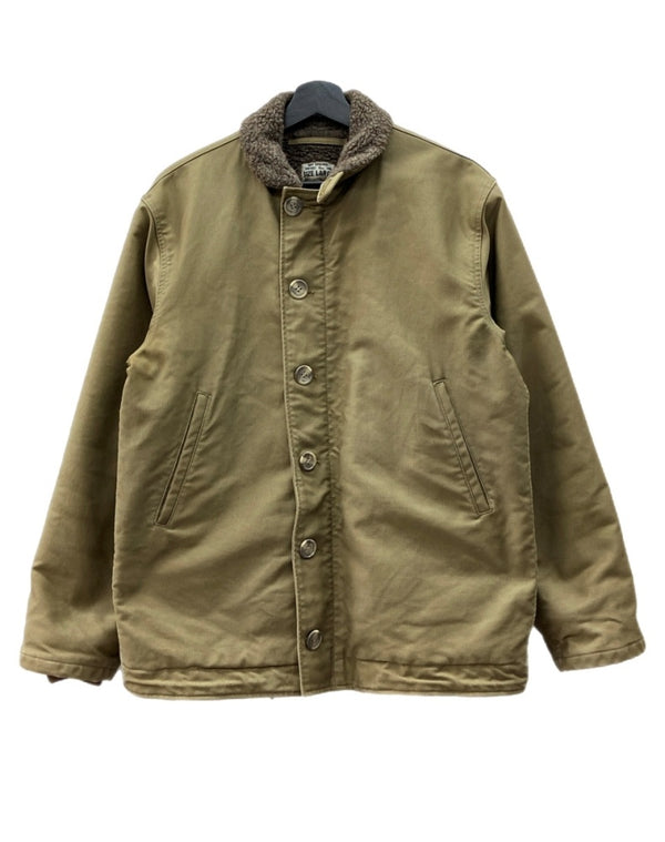 ミリタリー Military DECK JACKET デッキ ジャケット ミリタリー ジップアップ 裏ボア 海軍 軍物 アウター 緑 ジャケット 無地 カーキ Lサイズ 104MT-1806