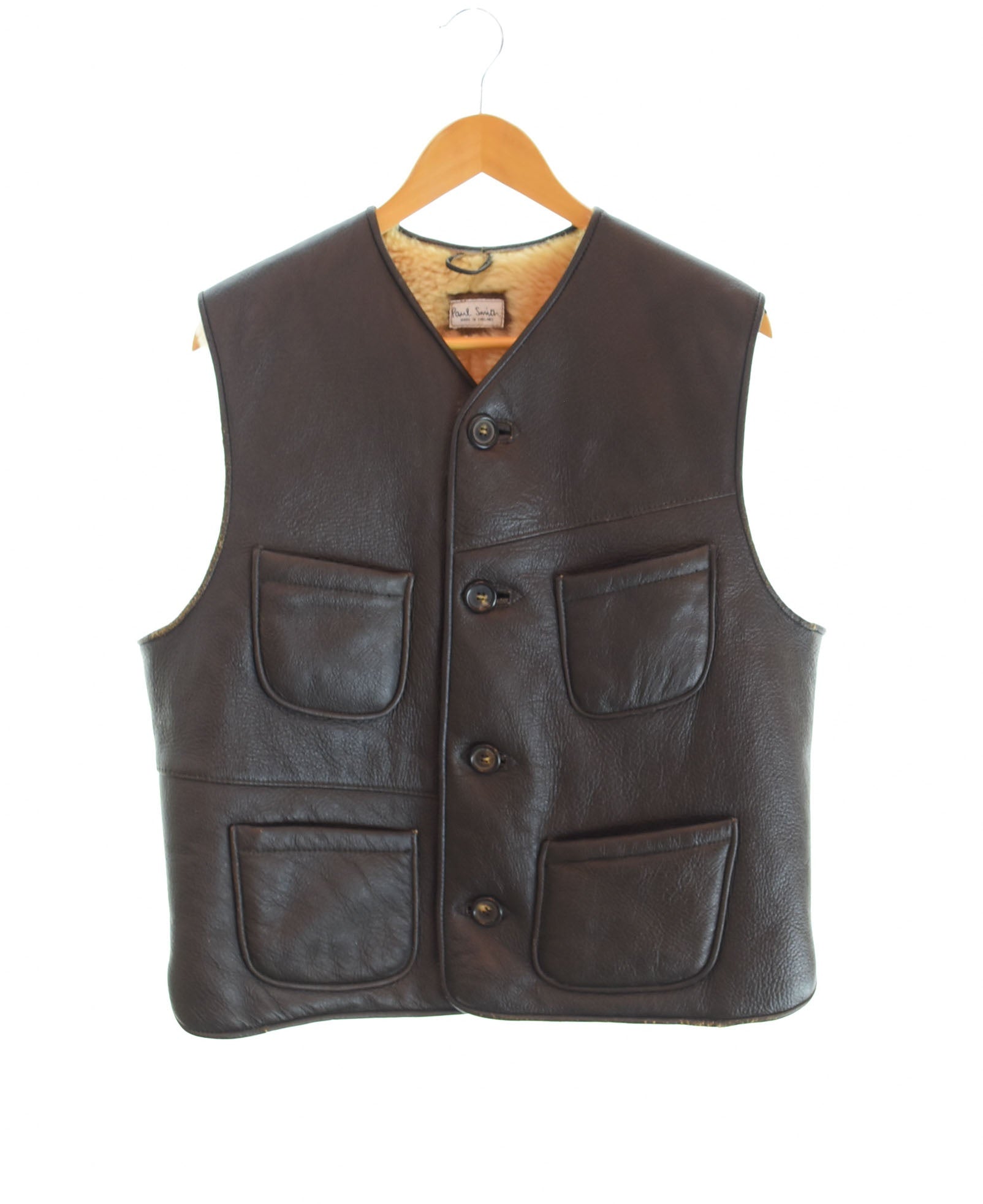 Paul Smith LONDON・ポールスミス・羊革・リアルムートン・サイズM ポール・スミス Paul Smith 90's Mouton Leather Vest ムートン レザー