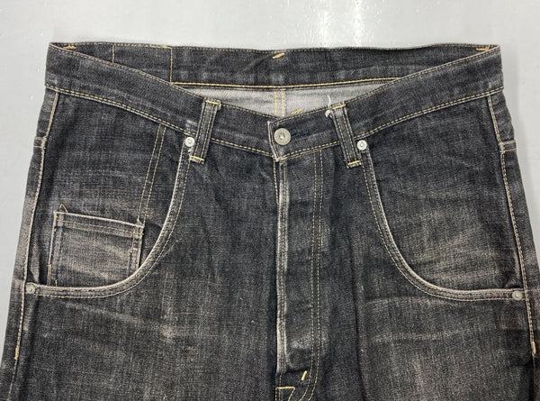 ガンリュウ GANRYU 09AW SARROUEL DENIM PANTS サルエル デニム パンツ FUMITO GANRYU ボタンフライ パッチ ズボン 黒 無地 ED-P011 デニム ブラック Mサイズ 104MB-156
