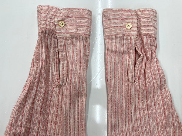 ダブルアールエル RRL 90s 三ツ星タグ バンドカラー ノーカラー マチ付き  グランパシャツ リネン混 長袖シャツ ストライプ ピンク Lサイズ 104MT-2060