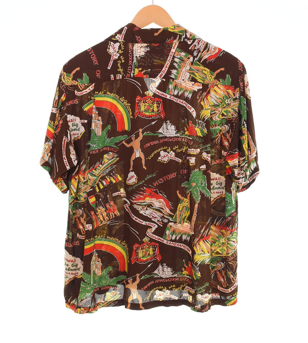 サンサーフ SUN SURF 2007 HISTORY OF THE ISLAND ALOHA SHIRT アロハ シャツ オープンカラー レーヨンシャツ SS33324 半袖シャツ ブラウン Mサイズ 103MT-2716