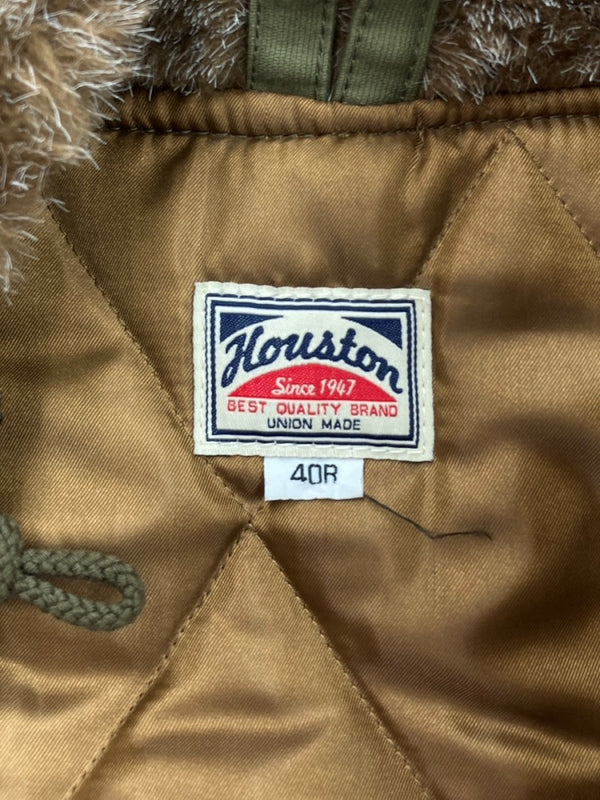 ヒューストン HOUSTON B-9 FLIGHT COAT フライト コート ファー 裏キルティング ジップアップ ミリタリー アウター ジャケット 緑 サイズ 40R ジャケット 無地 カーキ 104MT-1442