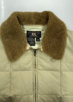 ダブルアールエル RRL QUILTING DOWN Jacket キルティング ダウン ジャケット 襟ボア ジップアップ 三ツ星タグ USA製 Ralph Lauren 薄茶 C-TK1247 ジャケット 無地 ベージュ Sサイズ 104MT-1374