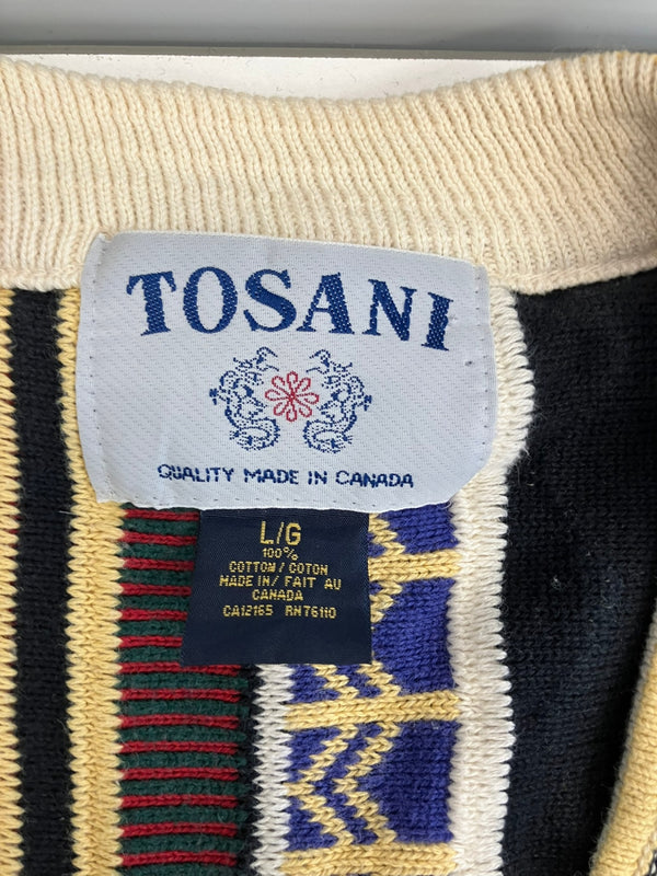 US US古着 80's~90's TOSANI 3Dニット カーディガン コットン ハンドニット カナダ製 MADE IN CANADA カーディガン Lサイズ 101MT-4758