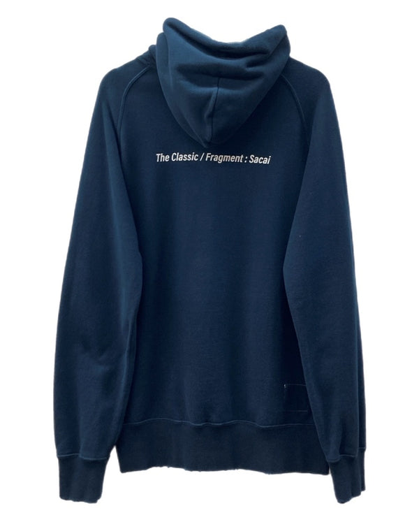 サカイ sacai 21AW × Fragment Design フラグメント Pullover Hoodie プルオーバー フーディ ダメージ加工 SF 紺 21-0315S サイズ 2 パーカ ロゴ ネイビー 104MT-1595