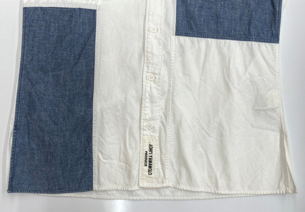 ヨウジヤマモト Yohji Yamamoto POUR HOMME PATCHWORK S/S SHIRT パッチワーク 半袖シャツ ボタン 白 紺 HU-B62-807 サイズ 2 半袖シャツ ロゴ ホワイト 104MT-1641