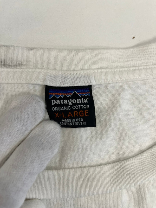 パタゴニア PATAGONIA 90s Vintage ヴィンテージ タグ USA製 MINGLED DESTINIES SHARED HABITAT プリント 長袖カットソー 白 XL ロンT ホワイト LLサイズ 101MT-4701