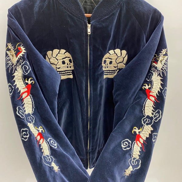 【曜日割引対象外】 東洋エンタープライズ TOYO ENTERPRISE 蛇髑髏 ヘビドクロ 別珍 サテンキルティング スカジャン ジャケット ネイビー Mサイズ 201MT-4273 VB