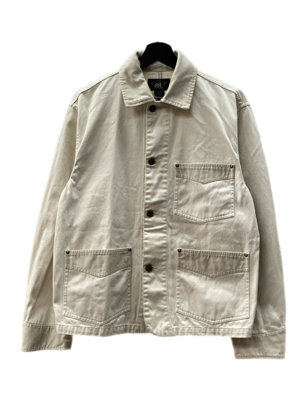 ダブルアールエル RRL COVERALL JACKET カバーオール ジャケット ワーク 3ポケット Ralph Lauren 白 ジャケット 無地 ホワイト Mサイズ 104MT-1375