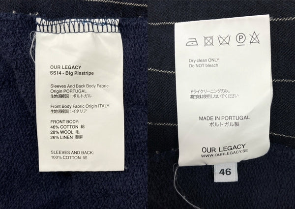 アワーレガシー OUR LEGACY STRIPE SWEATSHIRT ストライプ スウェットシャツ 切り替え トレーナー 長袖 紺 サイズ 46 スウェット ストライプ ネイビー 104MT-2211