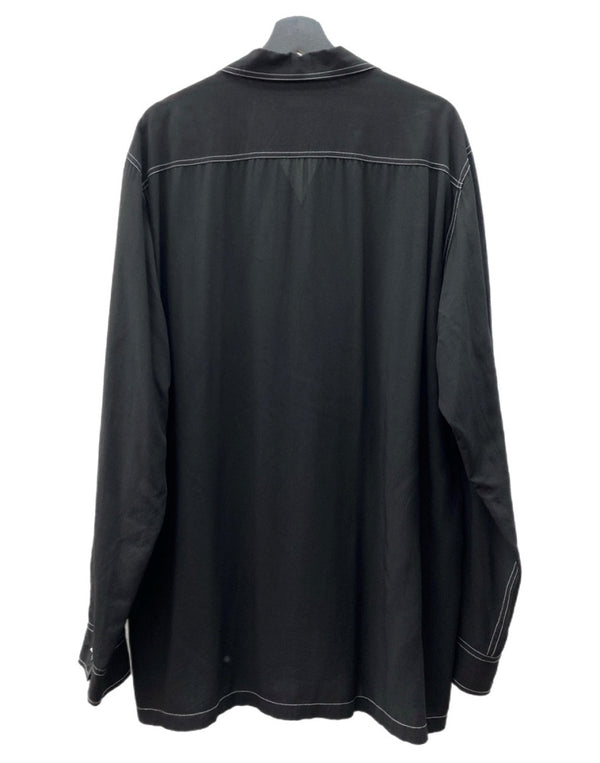 ヨウジヤマモト Yohji Yamamoto POUR HOMME OPEN SHIRT オープン シャツ ホワイトステッチ ブラウス 長袖 薄手 黒 HR-B49-249 サイズ 4 ジャケット 無地 ブラック 104MT-2118
