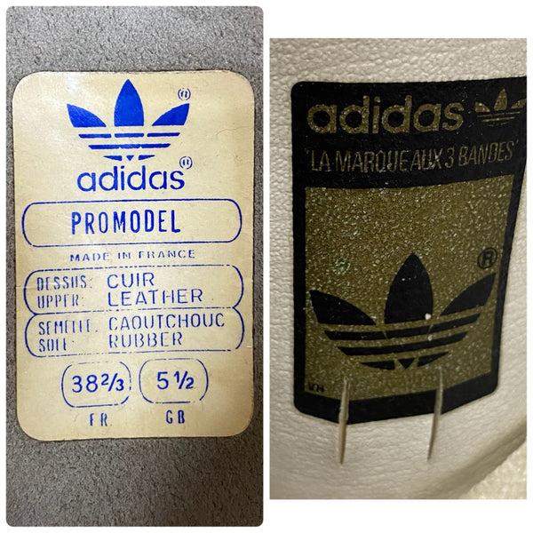 【曜日割引対象外】 アディダス adidas 80's PRO MODEL フランス製 made in france 金ベロ 5 1/2 メンズ靴 スニーカー ホワイト 24.5cmサイズ 201-shoes1585 VB
