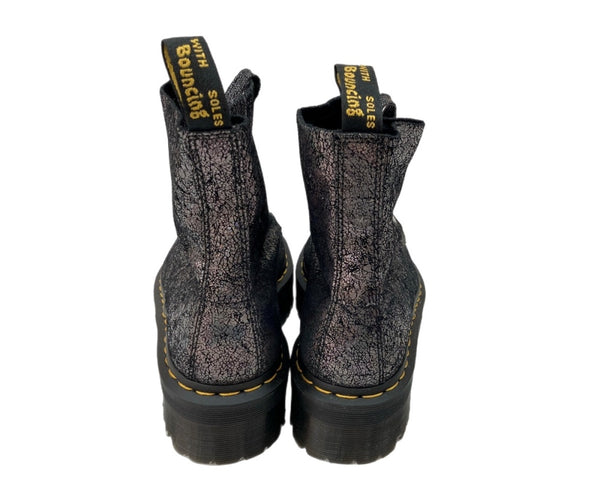 ドクターマーチン Dr.Martens MOLLY 6EYE IRIDESCENT CRACKLE BOOTS クラックルダブルソール  厚底 メタリック ガンメタル GUNMETAL BLACK 黒 ブーツ ブラック UK6 104S-812