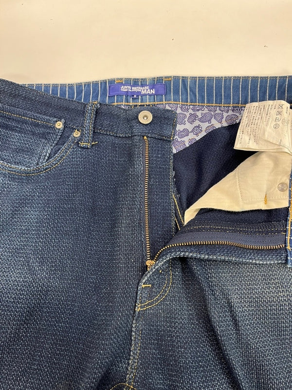 ジュンヤワタナベマン JUNYA WATANABE MAN COMME des GARCONS コムデギャルソン 刺し子 パンツ サルエル インディゴ レザー切替パンツ AD2014 WO-P012  ボトムスその他 ブルー Sサイズ 101MB-766