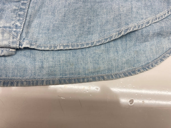 ダブルアールエル RRL 90s 三ツ星タグ SHIRT バンドカラー 猫目ボタン 胸ポケット ヴィンテージ VINTAGE ラルフローレン RALPH LAUREN コットン マレーシア製 ライトブルー 青 長袖シャツ 無地 ブルー Mサイズ 104MT-2026