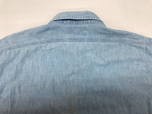 ダブルアールエル RRL 90s 三ツ星タグ SHIRT ステンカラー 猫目ボタン 胸ポケット ヴィンテージ VINTAGE ラルフローレン RALPH LAUREN コットン モーリシャス製 ライトブルー 青 無地 ブルー Mサイズ 104MT-2024