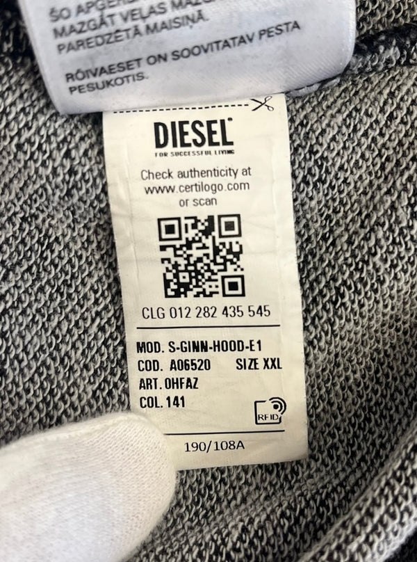 ディーゼル DIESEL ヴィンテージ加工 フーディー  ダメージ加工 ロゴ S-GINN-HOOD-E1 XXL パーカ グレー 3Lサイズ 101MT-4368