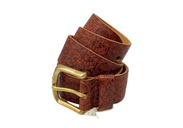 ダブルアールエル RRL LEATHER BELT レザー ベルト ウエスタン バックル Ralph Lauren ラルフローレン 茶 ベルト 総柄 ブラウン Mサイズ 104Z-3