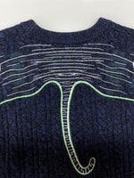 ケンゾー KENZO CREWNECK TIGER KNIT クルーネック タイガー ニット セーター ラメ 刺繍 厚手 長袖 紺 F965PU2513XE セーター ロゴ ネイビー XLサイズ 104MT-1964