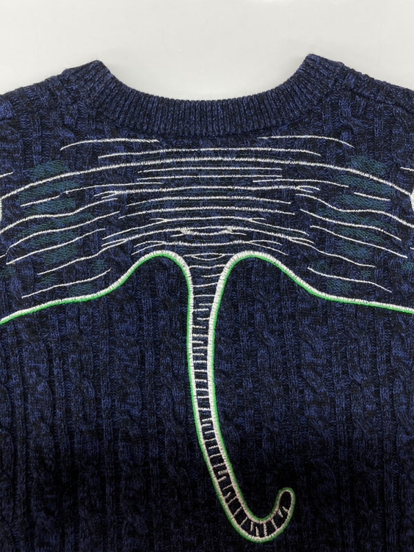 ケンゾー KENZO CREWNECK TIGER KNIT クルーネック タイガー ニット セーター ラメ 刺繍 厚手 長袖 紺 F965PU2513XE セーター ロゴ ネイビー XLサイズ 104MT-1964