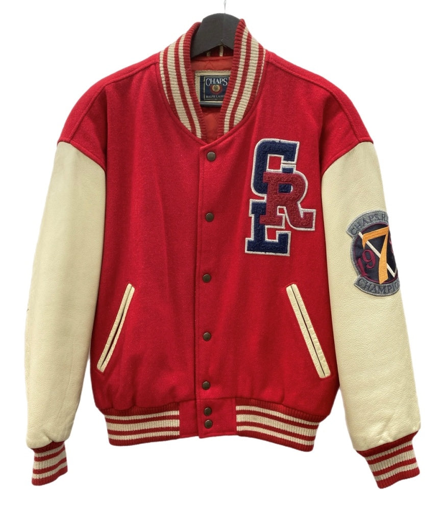 90s CHAPS RALPH LAUREN レザー スタジャン ウール L レア 90 ヴィンテージ CHAPS ラルフローレン レザースリーブ